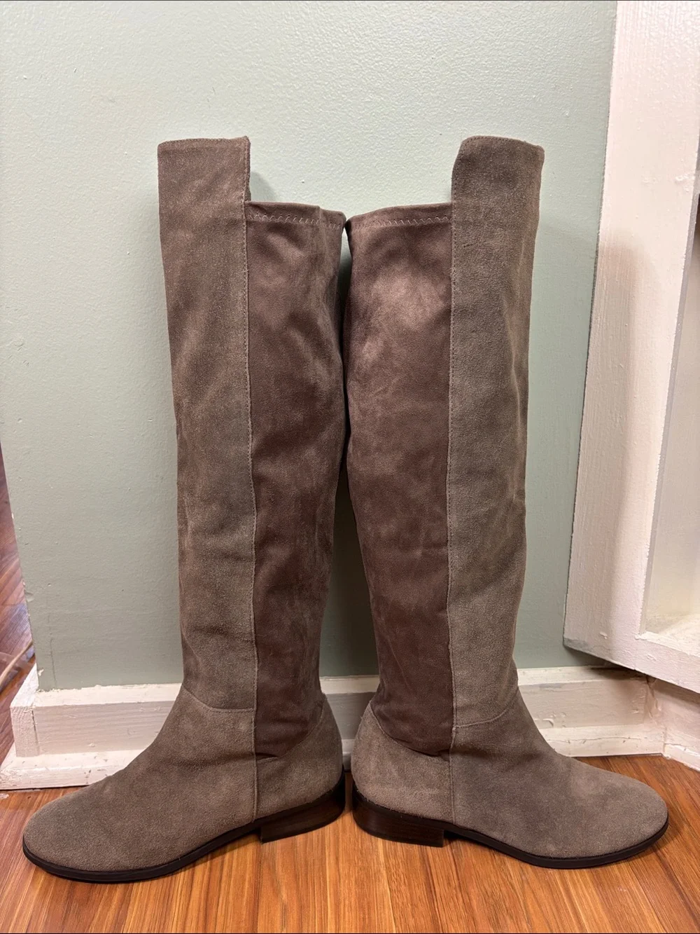 Lucky Brand Calypso Suede Leather Over the Knee Taupe/Gray Tall Boots OTK Flat